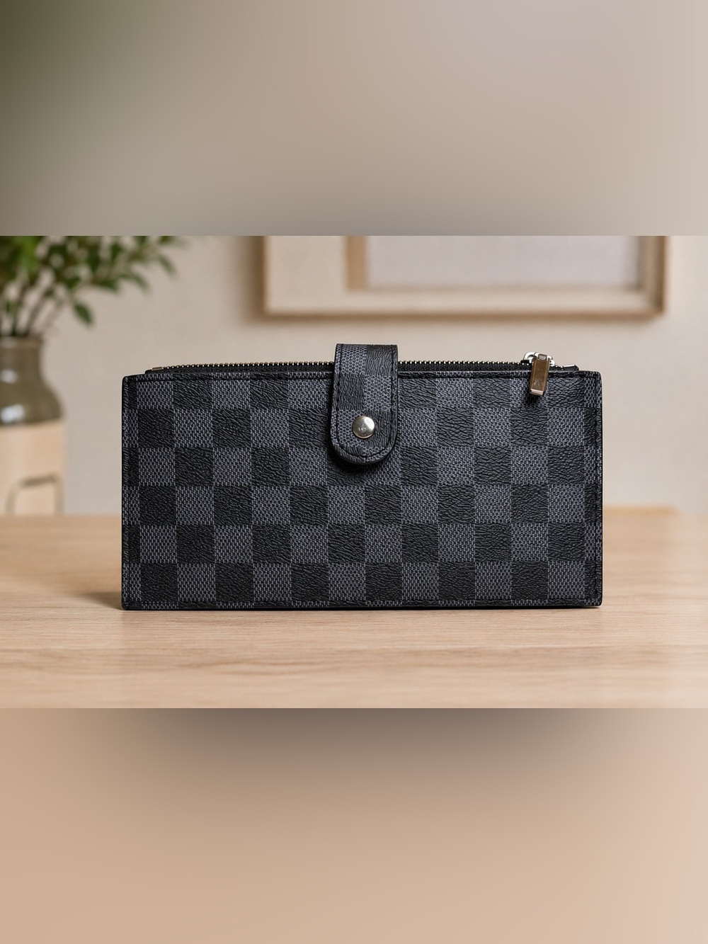Daisy Rose Designer Looking Black and Gray Checkered Wallet RFID